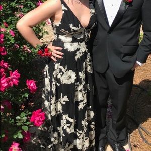 Black with gold flowers prom dress